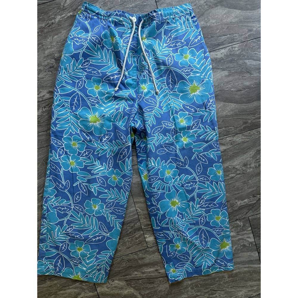 Club Newport Cotton Cropped Pants 16 Tropical Resortwear‎ Blue Drawstring 0142